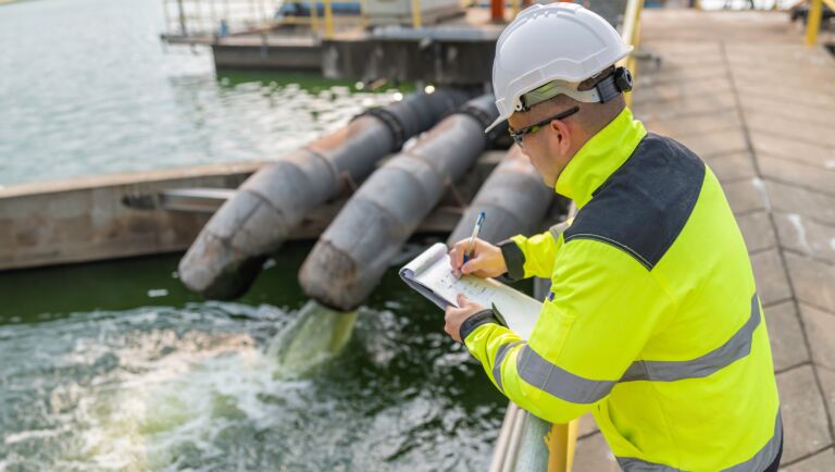                     Environmental,Engineers,Work,At,Wastewater,Treatment,Plants,water,Supply,Engineering,Working                