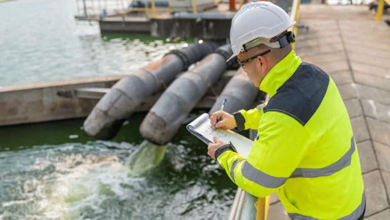                     Environmental,Engineers,Work,At,Wastewater,Treatment,Plants,water,Supply,Engineering,Working                
